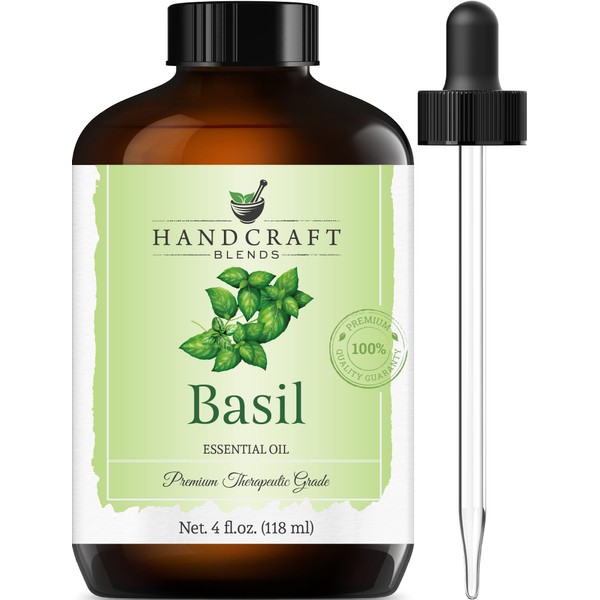 Handcraft Basil Essential Oil - 100% Pure and Natural - Premium Therapeutic Grade with Premium Glass Dropper - Huge 4 fl. Oz