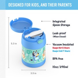 THERMOS FUNTAINER 10 Ounce Stainless Steel Vacuum Insulated Kids Food Jar with Spoon, BLUEY