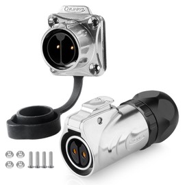 CNLINKO LP20 2 Pin Reverse Mountable Round Waterproof Connector IP68 Female and Male for Automotive and Outdoor Applications (2 Pin)