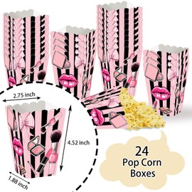 24 Pcs Girls Makeup Party Popcorn Boxes Make Up Birthday Party Decorations Pajama Spa Party Supplies Slumber Sleepoever Party Favors Bags Boxes