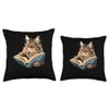 Ragamuffin Cat Reading A Book Throw Pillow
