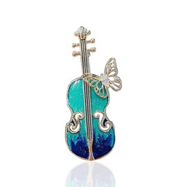 Vintage Blue Violin Brooch Elegant Rhinestone Butterfly Violin Brooch Music Lapel Pins Sweater Clothing Accessories Jewelry Gift for Women