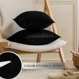 JIAHANNHA Velvet Black Throw Pillow Covers 18×18 Inches Pack of 2 Decorative Soft for Couch Sofa Bed Livingroom Office (YB)