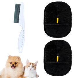 Set of 3 Fur Magnetic Glove Pet Hair Remover with Comb, Electrostatic Hair Removal for Dogs & Cats, Ideal for Living Room & Bedroom, 20 cm x 15 cm + 14 cm