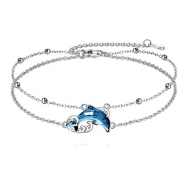 HOPEEZZ Dolphin Anklet for Women Sterling Silver Crystal Anklet Dolphins Beach Jewelry Gift for Women