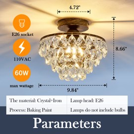YYJLX Crystal Chandelier,Modern Semi Flush Mount Small Ceiling Light Oil Rubbed Bronze,Mini E26 Ceiling Lamp for Hallway Bedroom Bathroom Closet