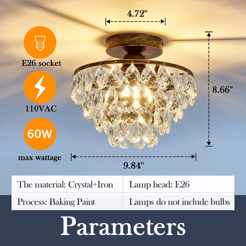 YYJLX Crystal Chandelier,Modern Semi Flush Mount Small Ceiling Light Oil
