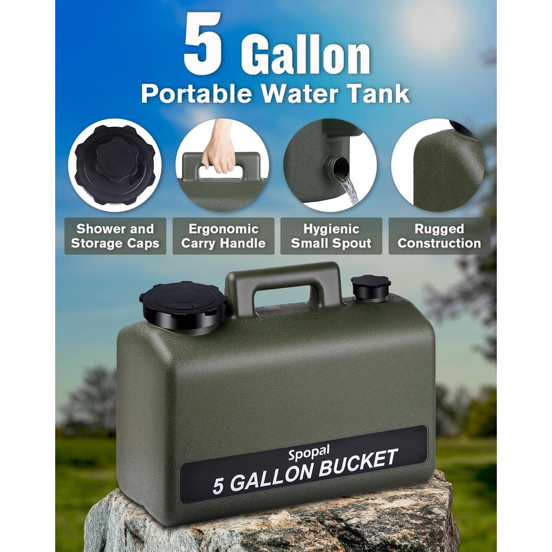 Spopal Portable Shower for Camping with 5-Gallon Water Jug, 10000mAh