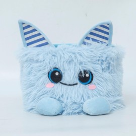 Soft Plush & Cotton Rope Toy Storage Basket for Kids - Cute Nursery Storage Basket with Cartoon Patterns (Cat, Frog, Monster) - Baby Toy Organizer for Nursery, Baby Room,Playroom (Blue)