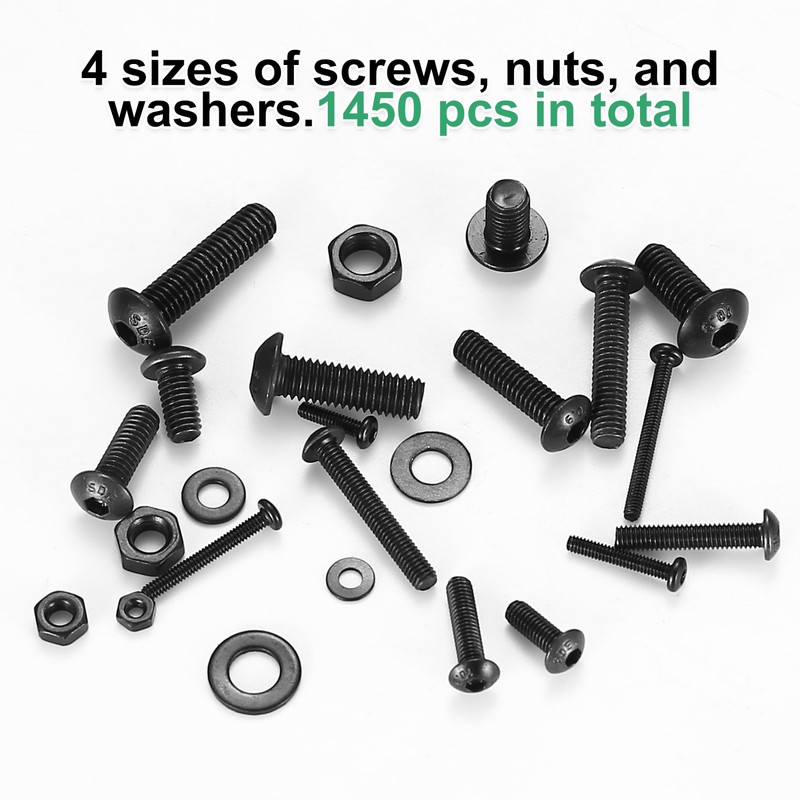 1450 Pcs Nuts and Bolts Assortment Set, Button Head Hex