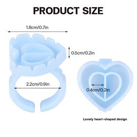 Pretty memory 150 Pcs Glue Rings for Eyelash Extensions, Lovely Heart-Shaped Lash Glue Rings Blooming Eyelash Glue Holder Volume Fanning Cup Lash Extension Supplies, Blue