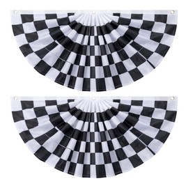 Gilprop 2 Pcs 1.5 x 3 Ft Checkered Fan Flag Single-sided Black and White Racing Flags Racing Outdoor/Indoor Half Fan Flag Decoration Black and White Patriotic Holiday Party Decorations