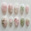 GlamRays 24 Pieces 3D Handmade False Nails with Charms, Flowers,