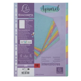Exacompta 7712E Aquarel Dividers for DIN A4 Glossy Cardboard 400 g/m² 12-Piece Index Page Can Be Written On 12 Full-Colour Pages 2 x 6 Colours