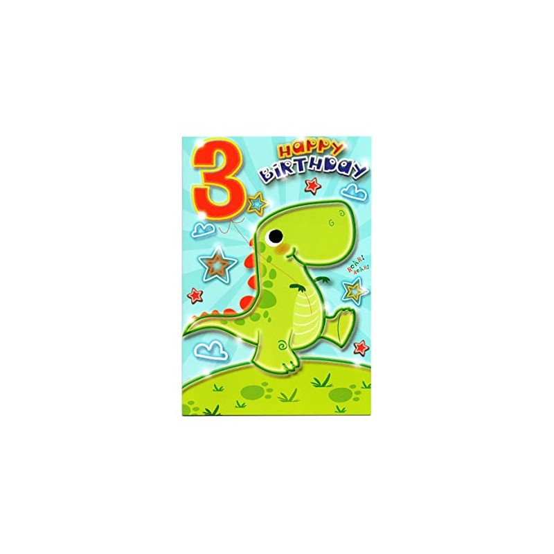 Dinosaur Birthday Card for 3rd Birthday. 3 Happy Birthday