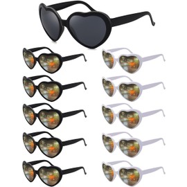 10 Pack Heart Sunglasses for Women Men Vintage Heart Effect Diffraction Glasses Oversized Bachelorette Party Sunglasses