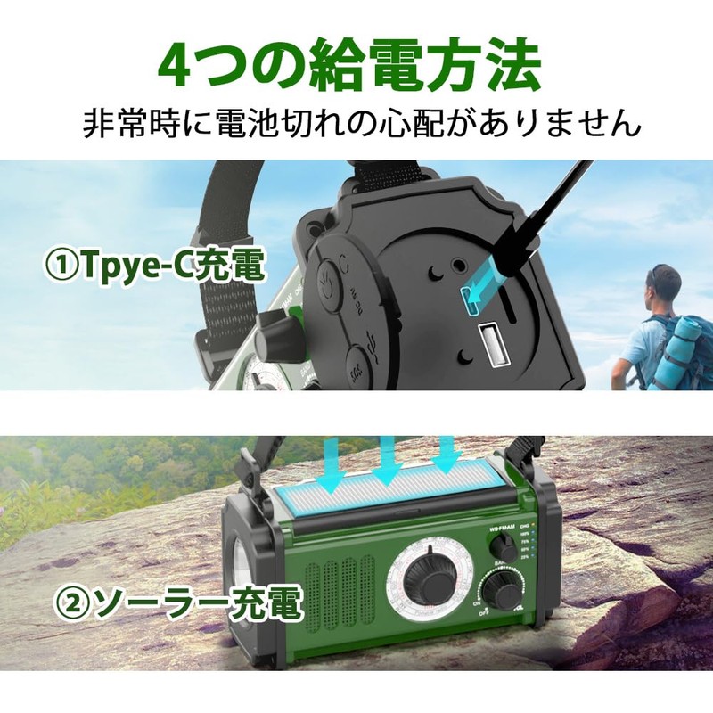 Disaster Prevention Radio, Multi-functional Radio, Hand Crank, Solar Radio, AM/FM