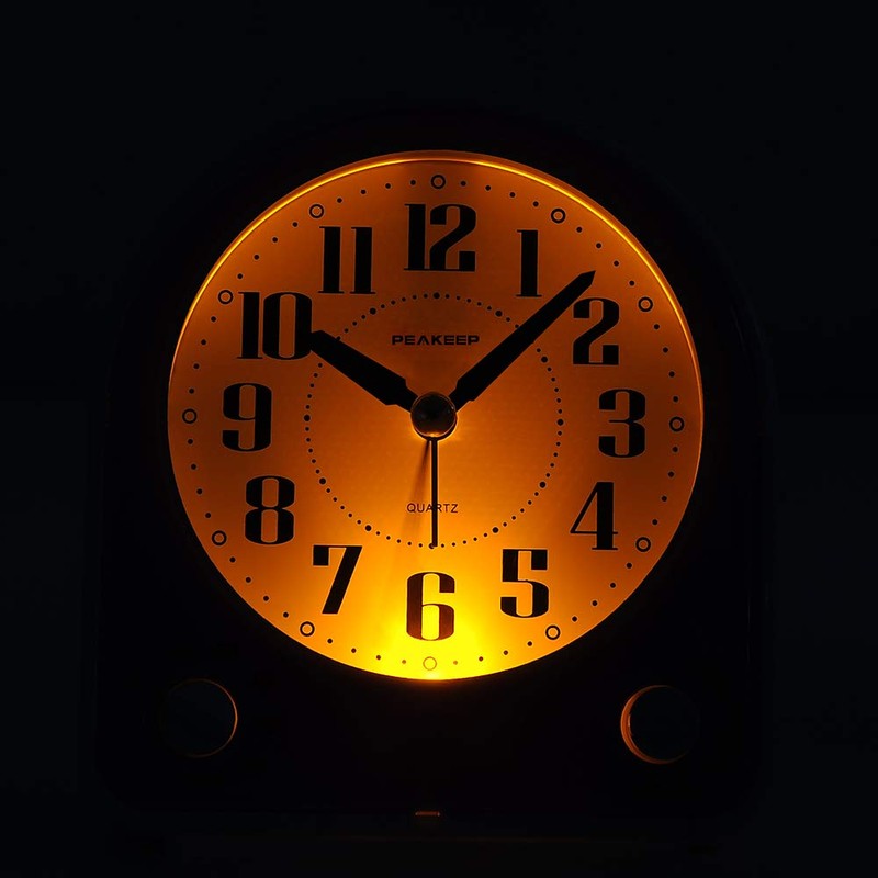 Peakeep Analog Alarm Clock Non-Ticking Silent, Optional 7 Wake-up Sounds