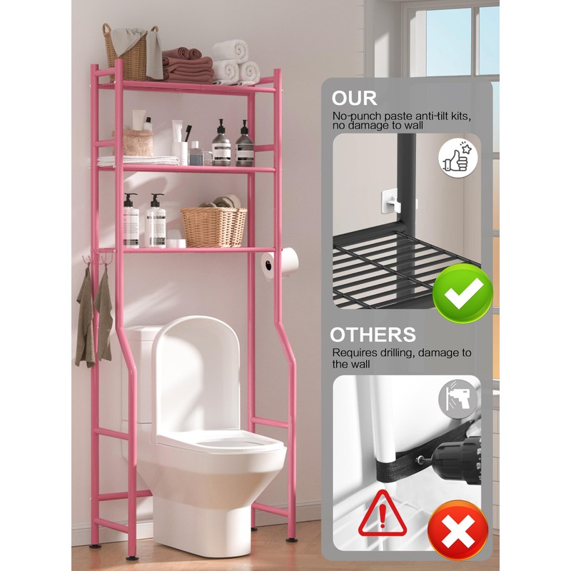 GloTika 3-Tier Over The Toilet Storage, Space Saver Metal Bathroom