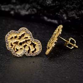 Street Knitted Men’s 14k Gold Plated 925 Sterling Silver Nugget Cz Iced Stud Earrings