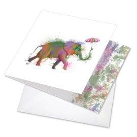 The Best Card Company - 1 Happy Birthday Card with Envelope - Adorable Colorful Animals, Fun Kids Notecard - Funky Rainbow Wildlife - Elephant CQ4948JBDG