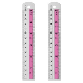 sourcing map 2pcs Metal Straight Ruler 15cm Metric SAE Aluminum Alloy Measuring Rulers Scale Tools with Hole for Measure Study Reading Classroom Office, Pink