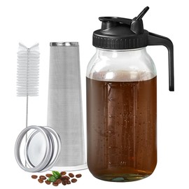 PIZVOX Cold Brew Coffee Maker Jar - 64oz Thick Glass Multipurpose Mason Pitcher Spout Lid with Handle & Stainless Steel Filter for Iced Coffee, Lemonade, Ice Tea, Homemade Fruit Drinks Container