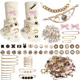 Molirex 151 Pcs Junk Socks Charms, Gold Shoe Charms for Sneakers with Letter Beads, Brooches and Pins, Pearls Rhinestones Junk Chains DIY Kit