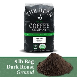 The Bean Organic Coffee Company Egg Nog, Medium Roast, Ground Coffee, 5-Pound Bag, Café molido tostado orgánico