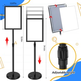 Gilprop 2 Pack 12.87 x 17.72 Inch Adjustable Pedestal Floor Stand Sign Holder with Adhesive Whiteboard Sticker and Dry Erase Whiteboard Pen Rotation Outdoor Indoor Standing Display Sign Holder
