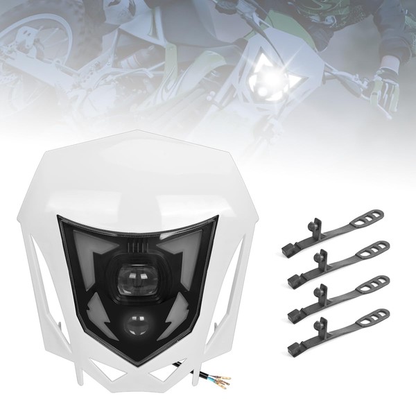 LENJIEMT Dirt Bike LED Headlight with White Bezel, 2000LM Front