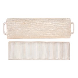 Mud Pie Long Nested Stoneware Trays, small 4 3/4" x 16 1/4" | large 5 1/4" x 18 1/2", Cream