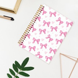 Yetmadi Pink Bow Heart Coquette Notebook Journal, Trendy Pink Bow Preppy Girly Office Supplies Notebook, Womens Journals for Writing, 5.5x8.3 Inch