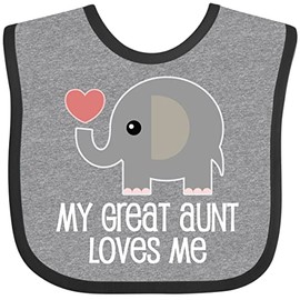 inktastic Great Aunt Loves Me Elephant Baby Bib Heather and Black 2df00
