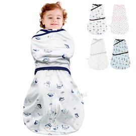 HINATAA Baby Sleeping Bags Newborn Swaddling Bag Baby Cotton 3-Way Adjustable Wearable Swaddle Blanket Baby Swaddle Transition Baby Swaddle Blankets Boys Girls, blue