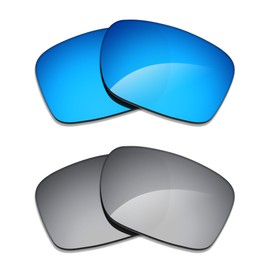 Alphax 2 Pair Polarized Replacement Lenses for Oakley Holbrook OO9102 Sunglasses- Titanium+Blue