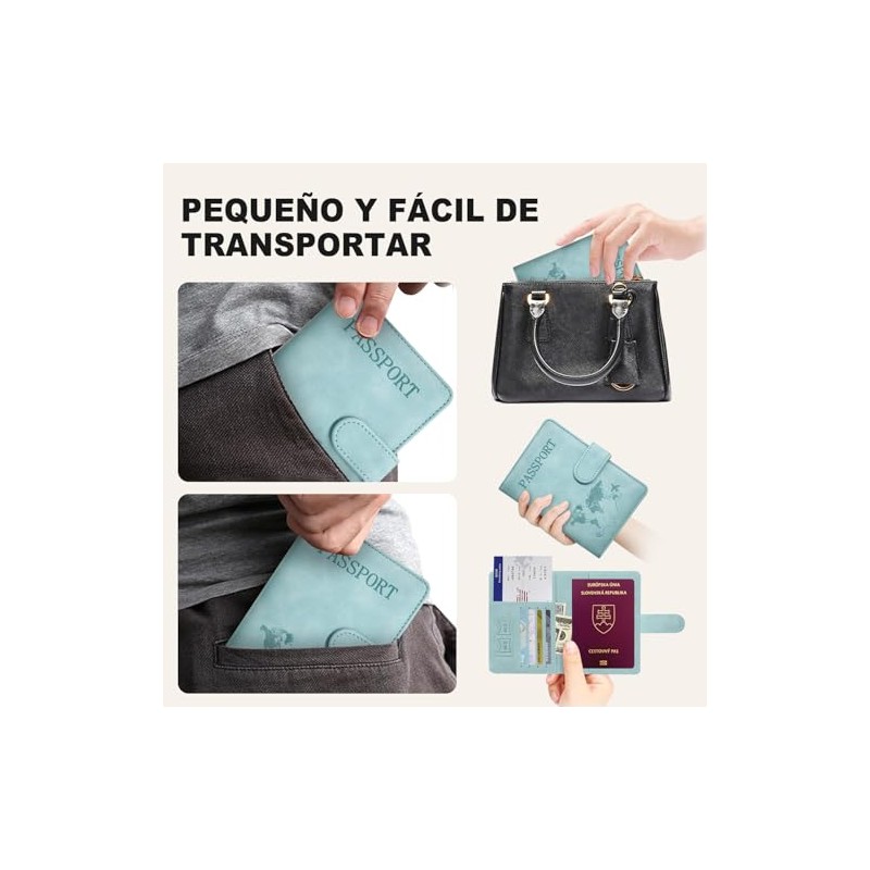 Porta Pasaporte con Bloqueo RFID, Porta Pasaporte y Visa Impermeable,