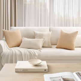 Topfinel Set of 2 Cushion Covers, 50 x 50 cm, Corduroy Cushion Covers, Sofa Cushion, Decorative Couch Cushion, Soft for Sofa, Bedroom, Living Room, Office, Decorative Cushion Covers Living Room, Khaki