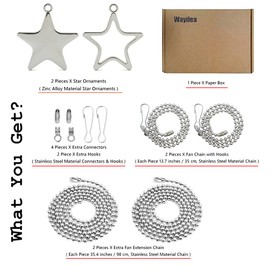 Wayilea Pull Chain Star Ornaments, Ceiling Fan Pull Extender Light Extension Chains Replacement, Decorative Stainless Steel Beaded Ball Chain Set for Kids Boys Lamp Bulb Fixture