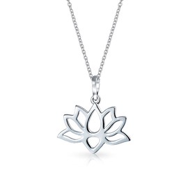 Bling Jewelry Blossom Open Lily Flower Zen Buddhist Lotus Pendant Necklace For Women Teens Yogi .925 Sterling Silver