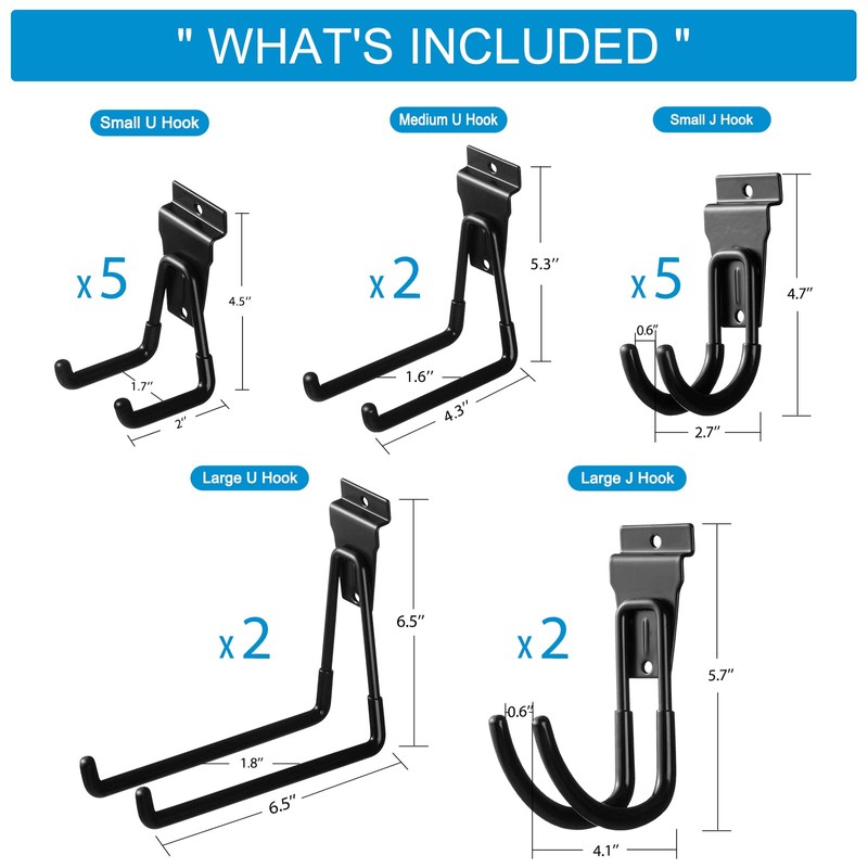 PYBTOOL 16 Pack Slatwall Hooks, Slatwall Accessories for Garage Storage,