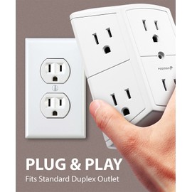 Fosmon 6-Outlet Wall Plug, Six Plug Outlet Adapter, Multiple 6 Way Wall Plug Extender for Travel, Cruise, Dorm, Home and Office, 15A 125V 1875W, 3 Prong