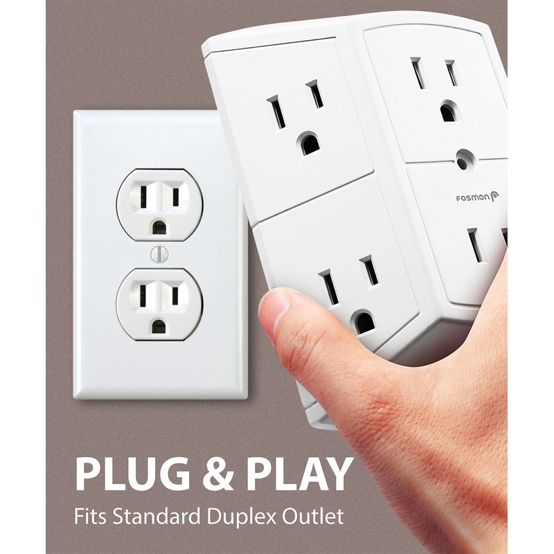Fosmon 6-Outlet Wall Plug, Six Plug Outlet Adapter, Multiple 6