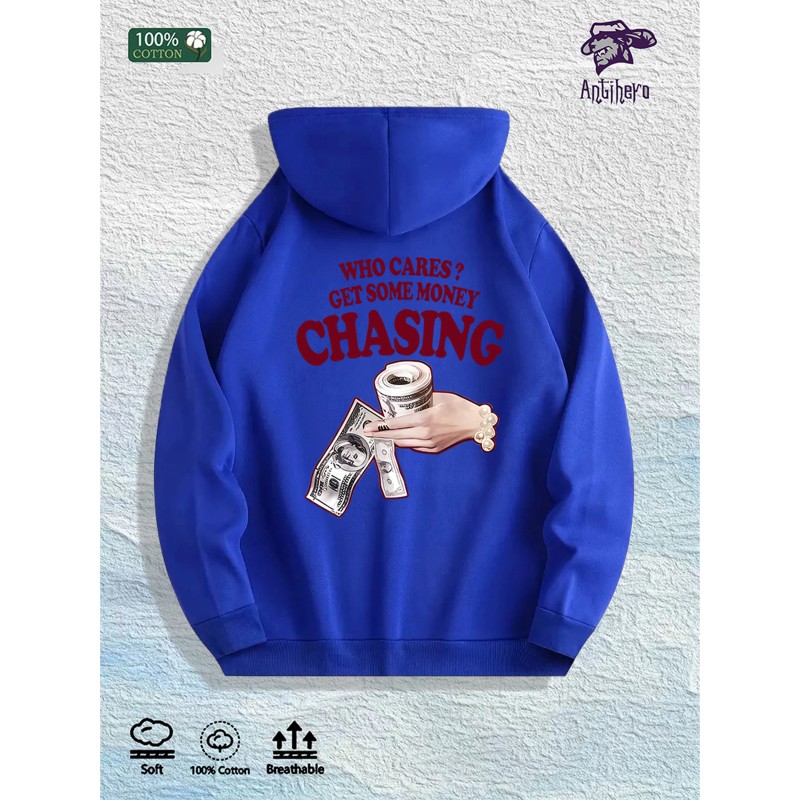 WHO CARES? GET SOME MONEY CHASING Graphic Hoodie 100% Cotton