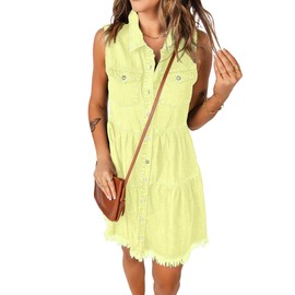 Luvamia Summer Dresses for Women - Denim Dress in Lime Yellow, Size 12 to 14