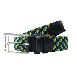 Sergio Tacchini Braided Men's and Women's Belt, Made of Elastic Fabric with Genuine Leather Inserts, Gift Box, Yellow, blue, light blue