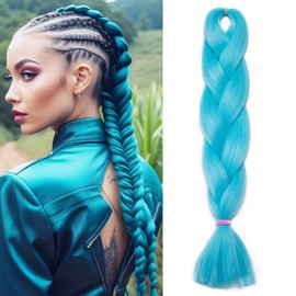 Benehair 24 Inches Braiding Hair Long Braids Extensions Hair Colorful Synthetic Hair for Braid Human Braiding Hair Sky Blue Hair Extensions for Women(Sky Blue, 100g)