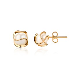 Barzel Barzel 18K Gold Plated Caged Pearl Stud Earrings, 4MM - Made In Brazil