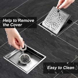 4 Inch Square Shower Floor Drain with Flange,Quadrato Pattern Grate Removable,Food-Grade SUS 304 Stainless Steel (silver4x4)