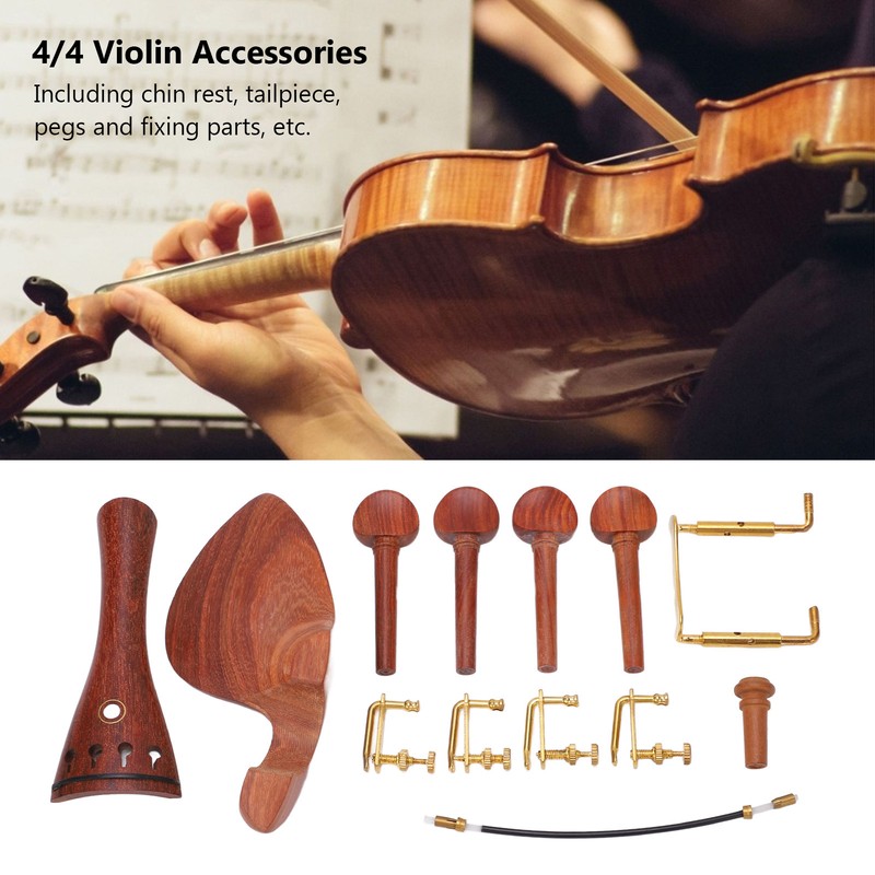 4/4 Wood Violin Parts Tailpiece Chinrest Tuning Pegs Metal Tail